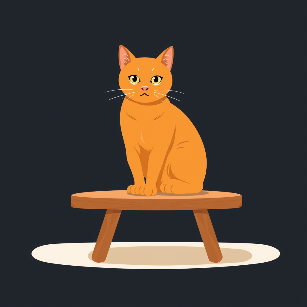 “a flat illustration of an orange cat sitting on a wooden table”